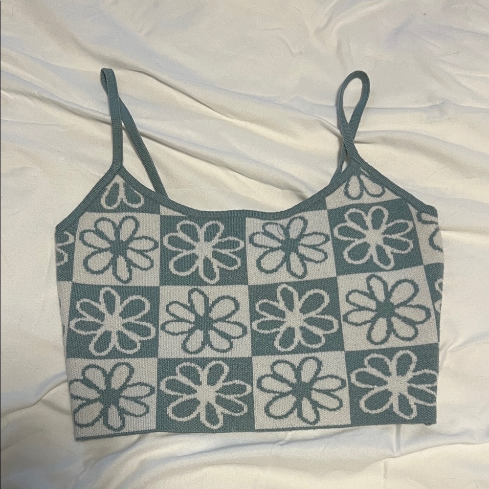 PacSun Floral Checkered Camisole - Teal and White